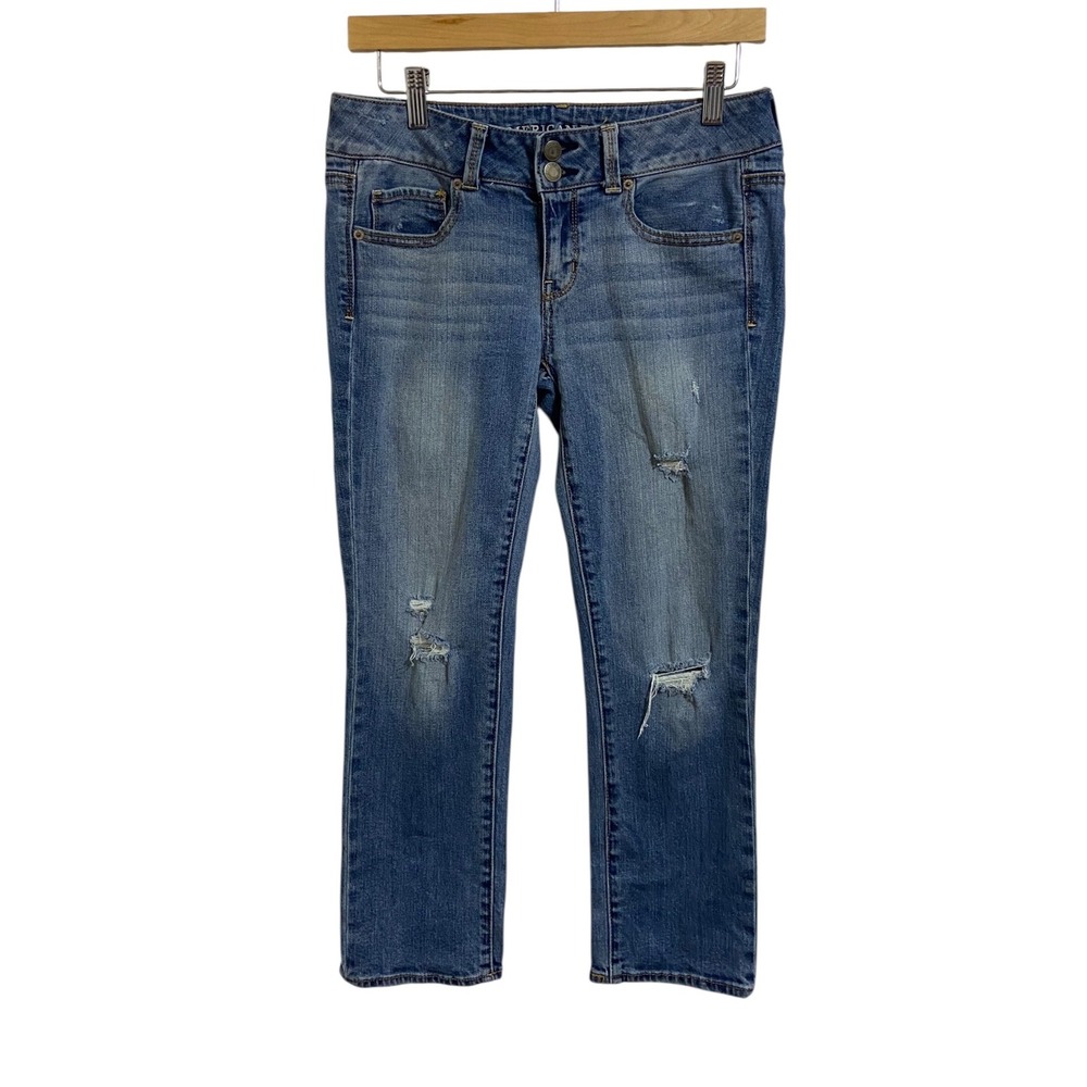 American Eagle Y2K 00'S Low Rise Artist Crop Stretch Distressed Ripped Jeans‎ 4